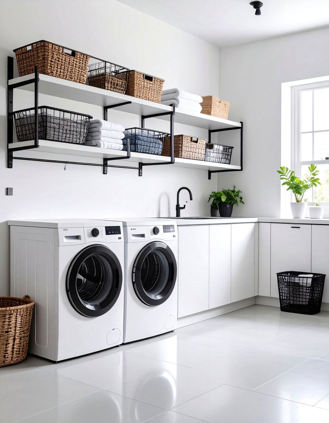 Industrial White Metal Accents - 24 White Laundry Room Ideas