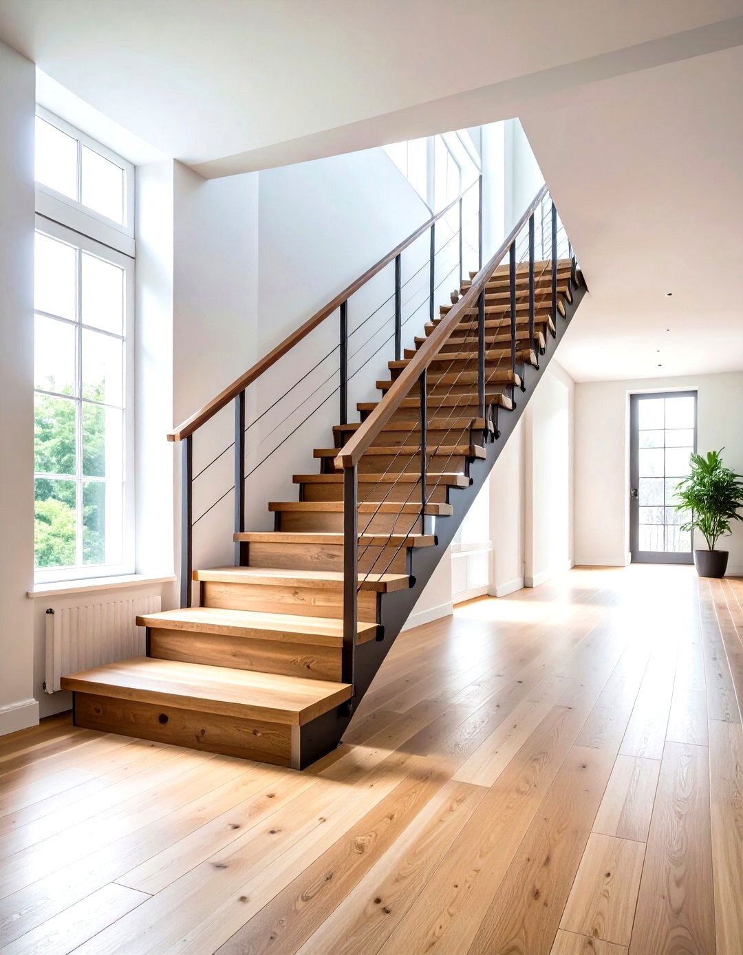 Industrial White Oak Staircase with Steel Framework - 24 White Oak Staircase Ideas