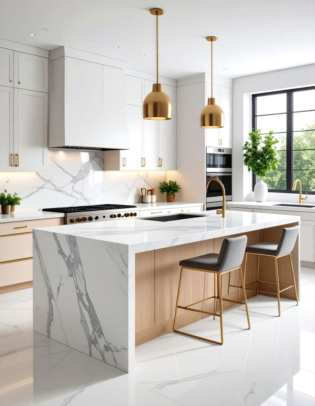 Integrated Appliance Marble Island - 24 Marble Kitchen Island Ideas