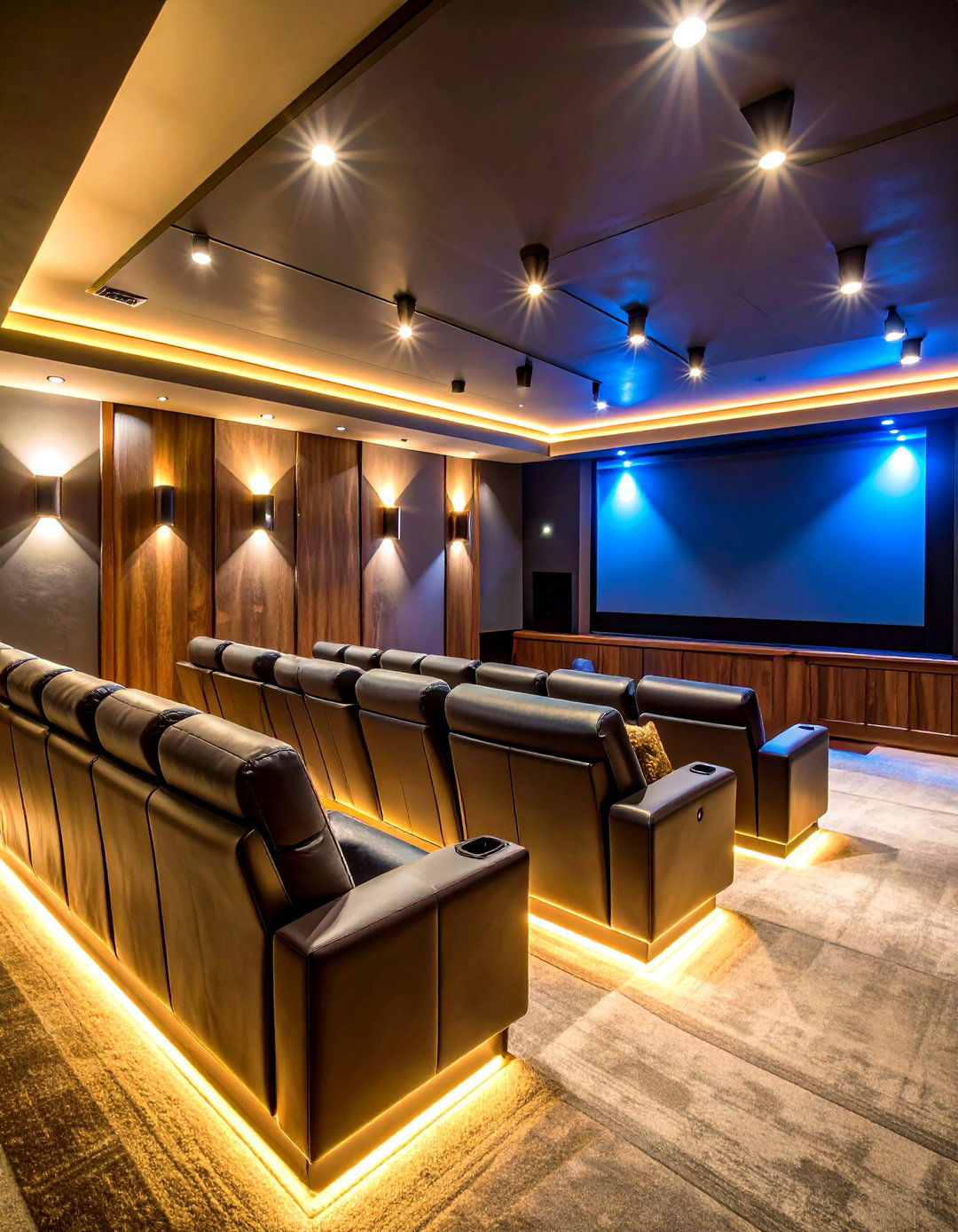 Integrated Home Theater Lighting Schemes - 24 Basement Lighting Ideas