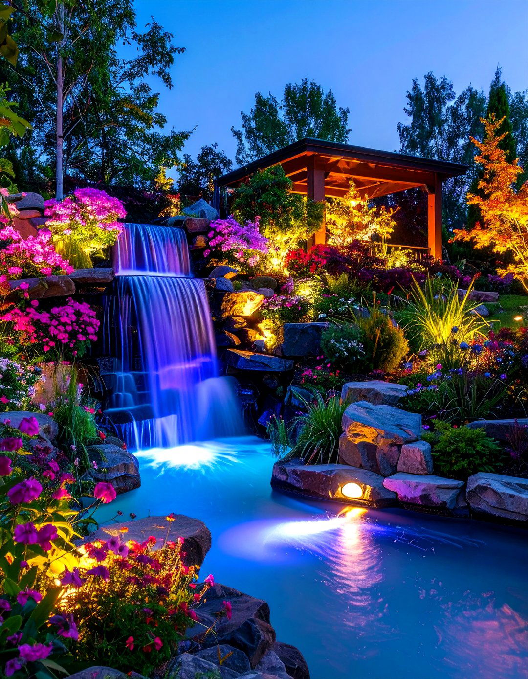 Integrated LED Lighting Waterfall - 24 Pondless Waterfall Ideas