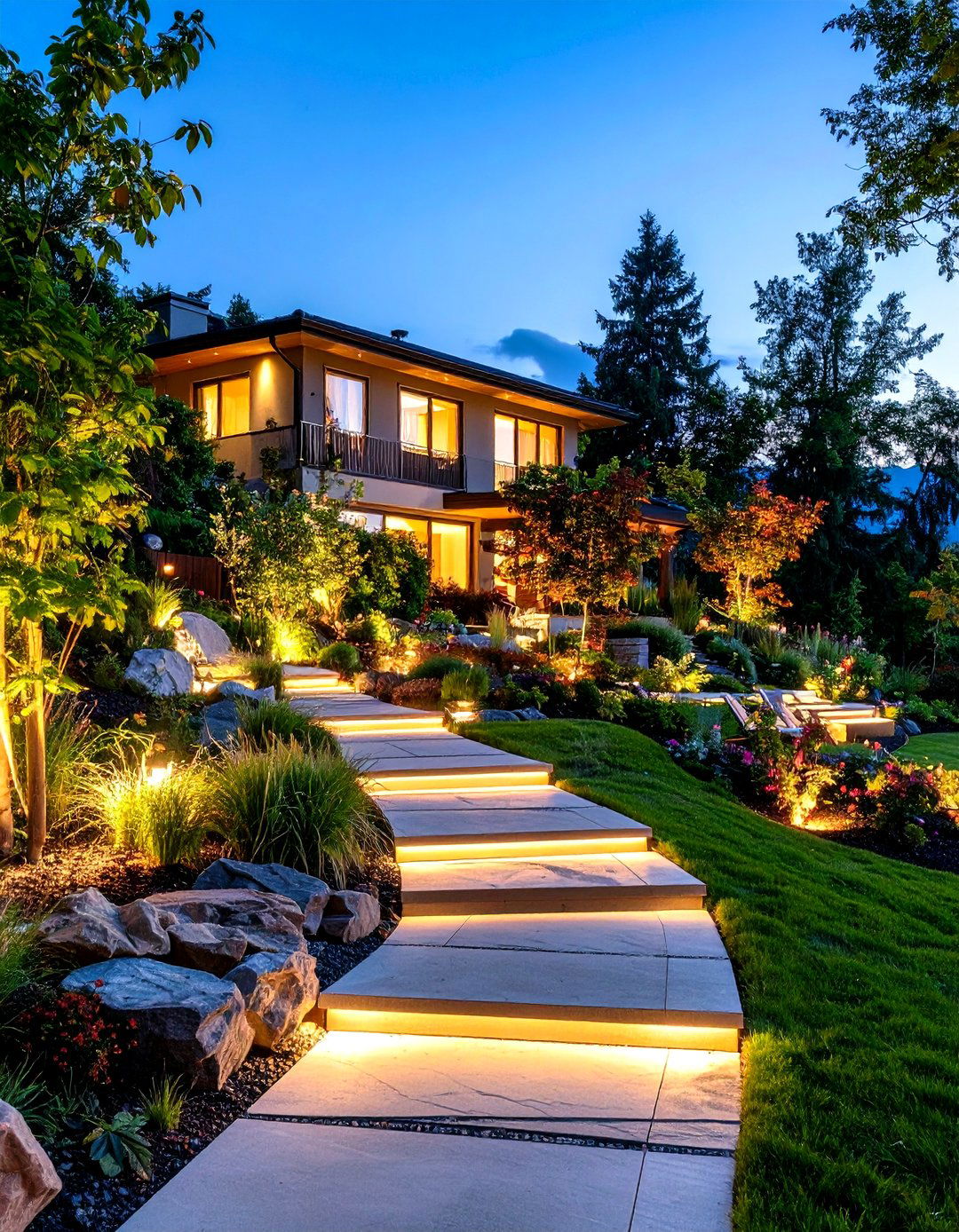 Integrated Lighting Design - 24 hillside landscaping ideas