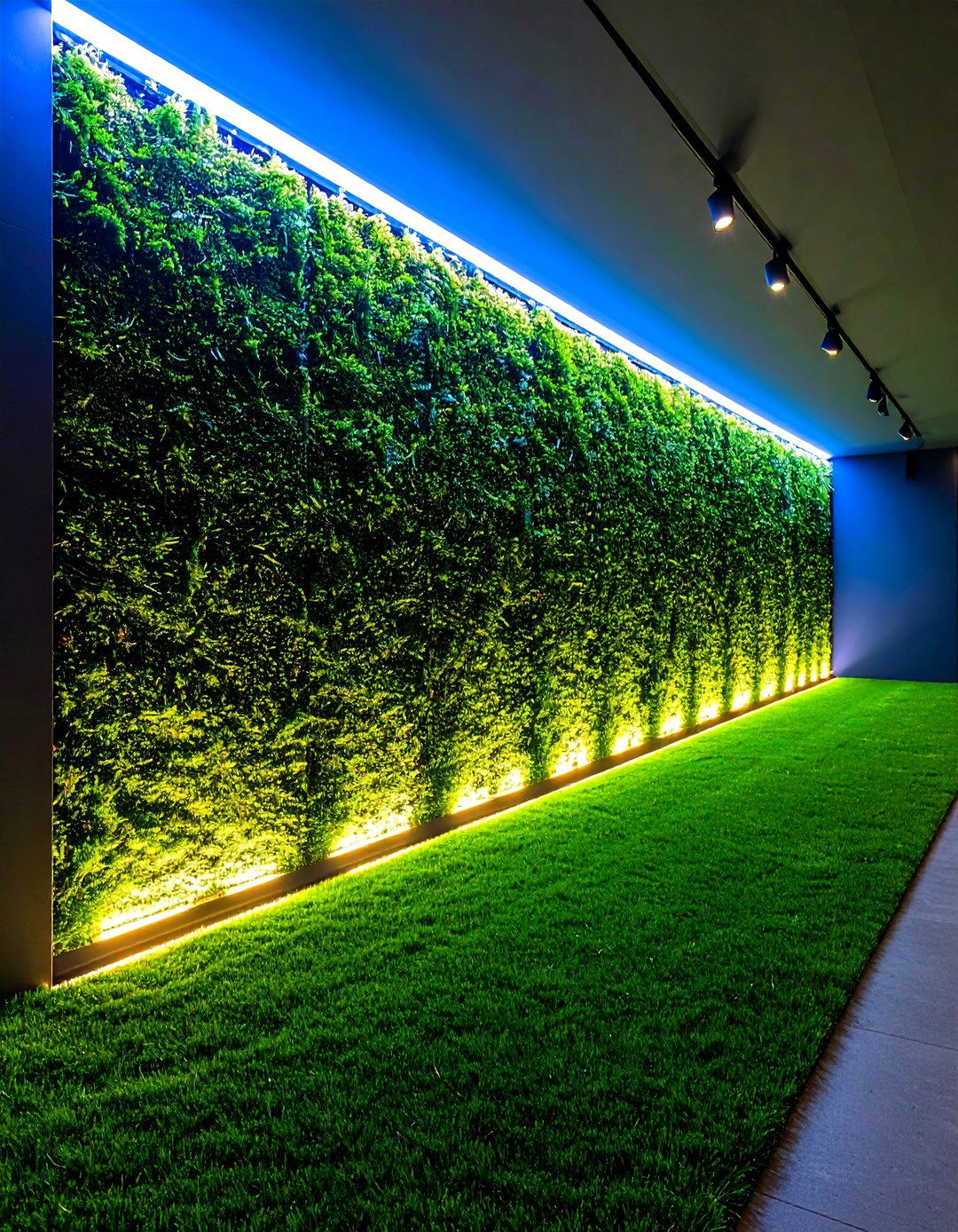 Integrated Lighting Effects - 24 Artificial Grass Wall Design Ideas