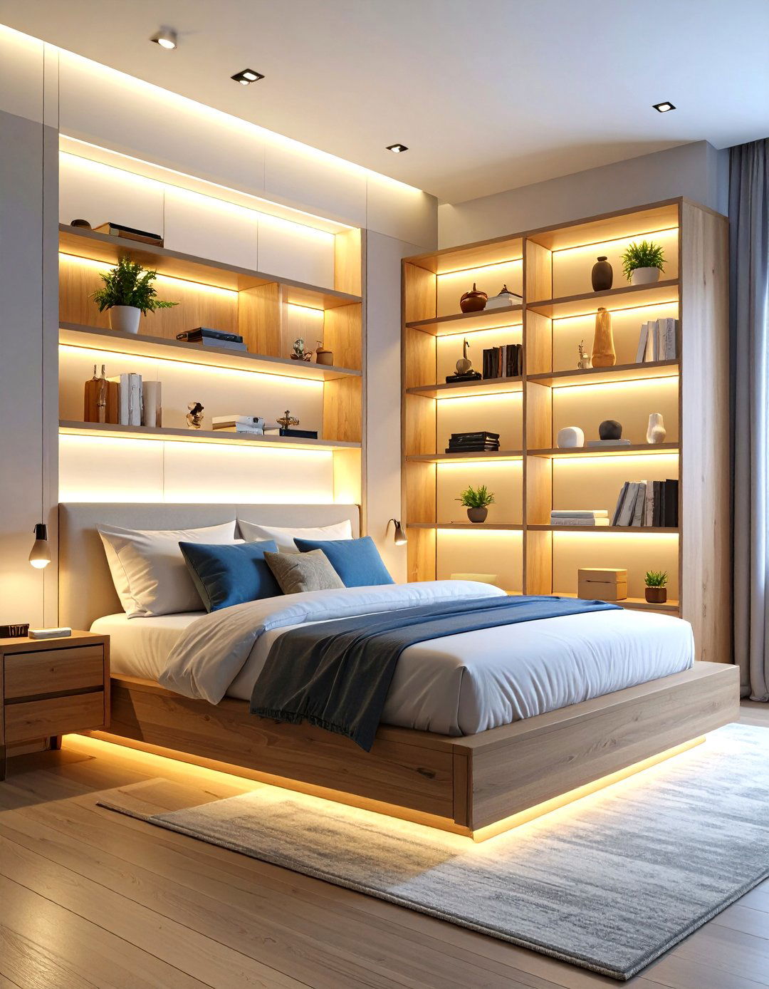 Integrated Lighting Shelf Systems - 24 Bedroom Shelving Ideas