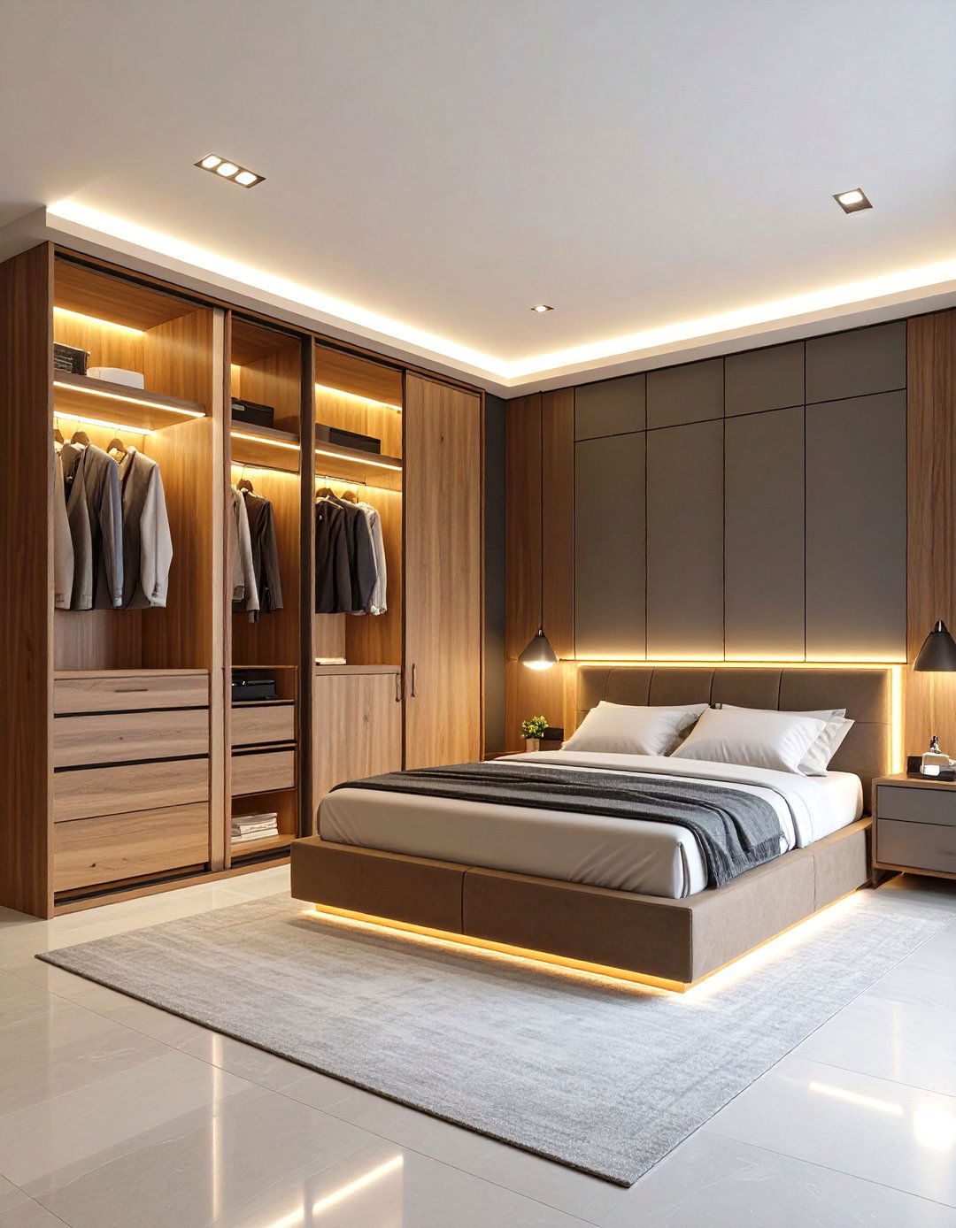 Integrated Lighting Solutions - 24 Built-in Wardrobe Ideas Around a Bed