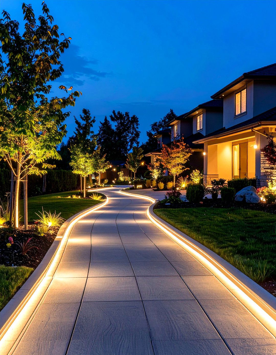 Integrated Lighting Strip Design - 24 Asphalt Walkway Ideas