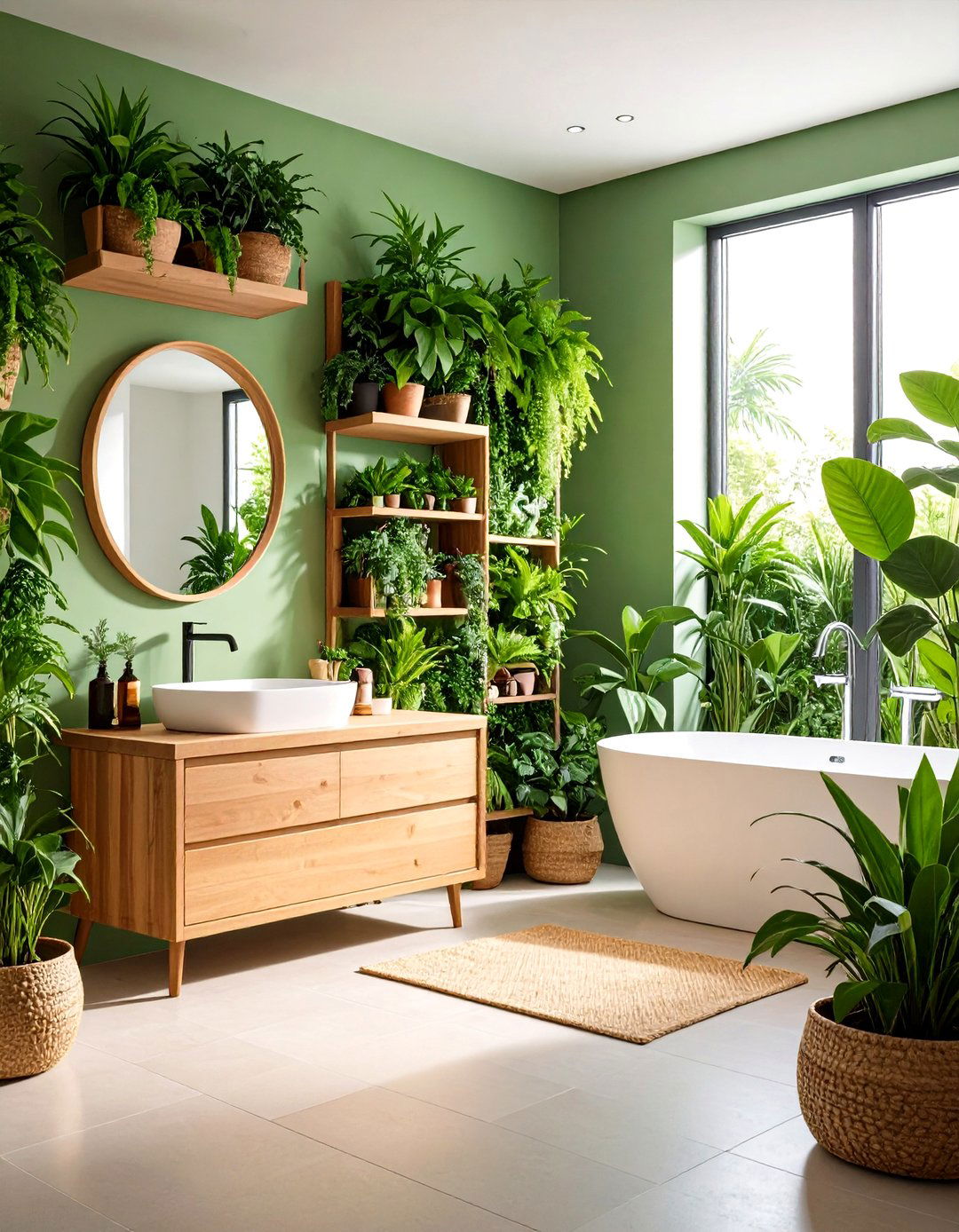 Integrated Planter Bathroom with Living Wall Elements - 24 Mid-century Modern Bathroom Ideas