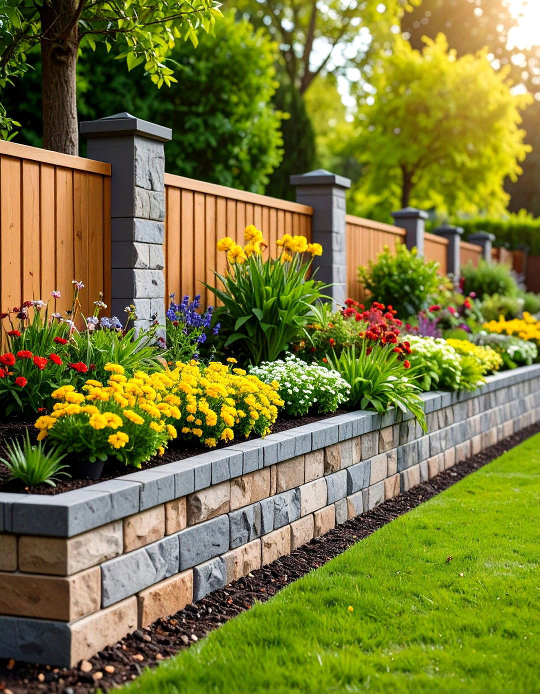Integrated Planter Brick Fence - 24 Brick Fence Ideas