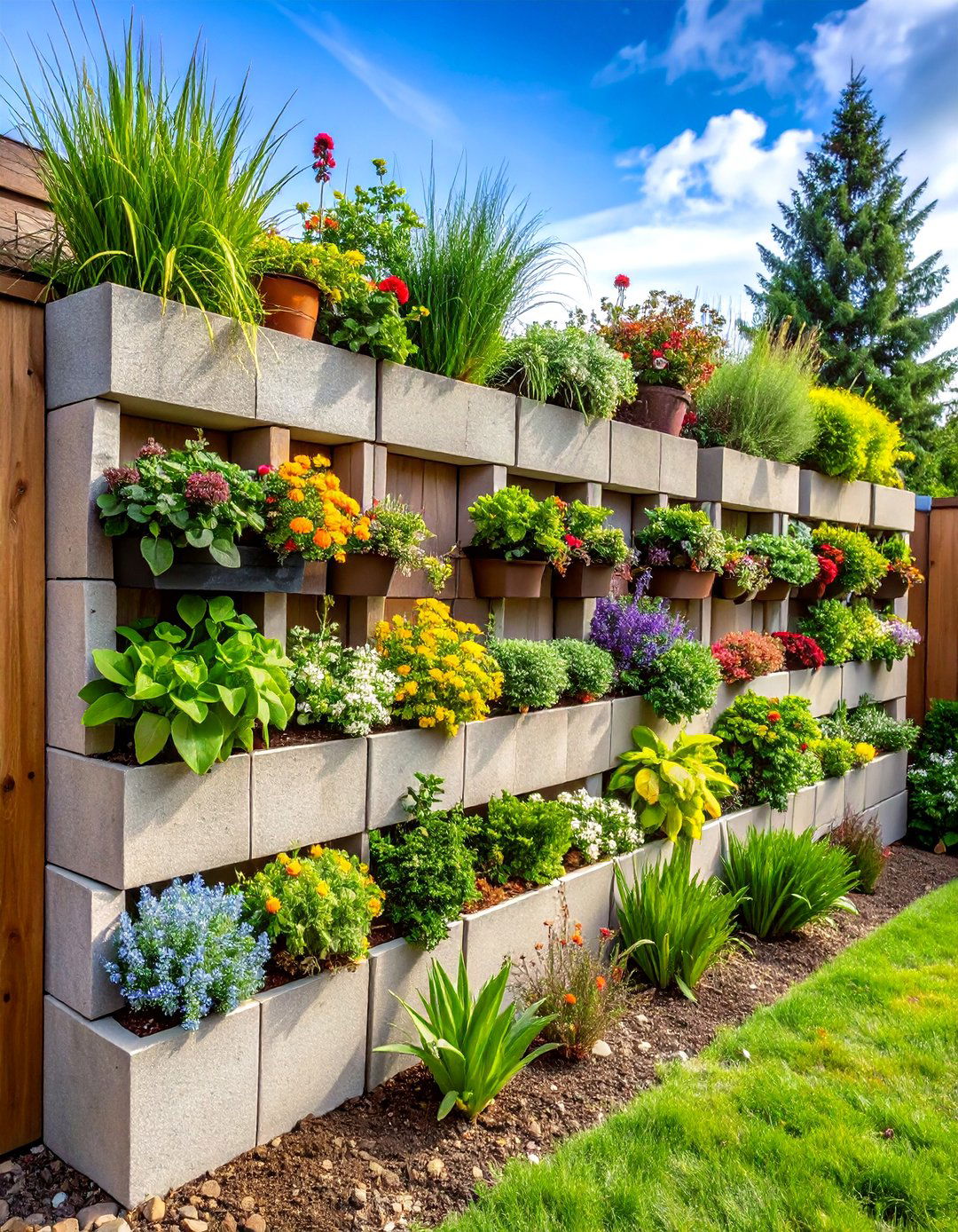 Integrated Planter Cinder Block Wall - 24 Cinder Block Fence Ideas