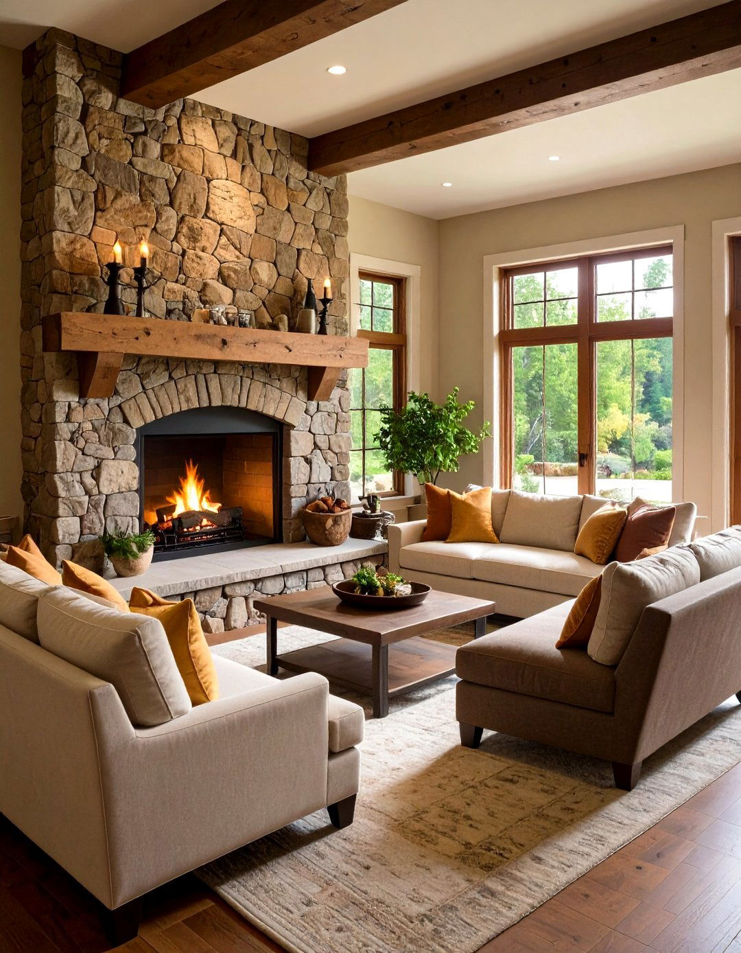Integrated Seating with Stone Construction - 24 French Country Fireplace Ideas