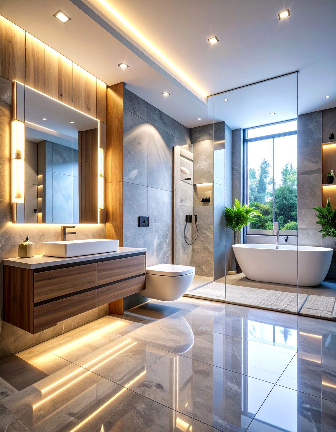 Integrated Technology Bathroom with Smart Features - 24 Japandi Bathroom Ideas