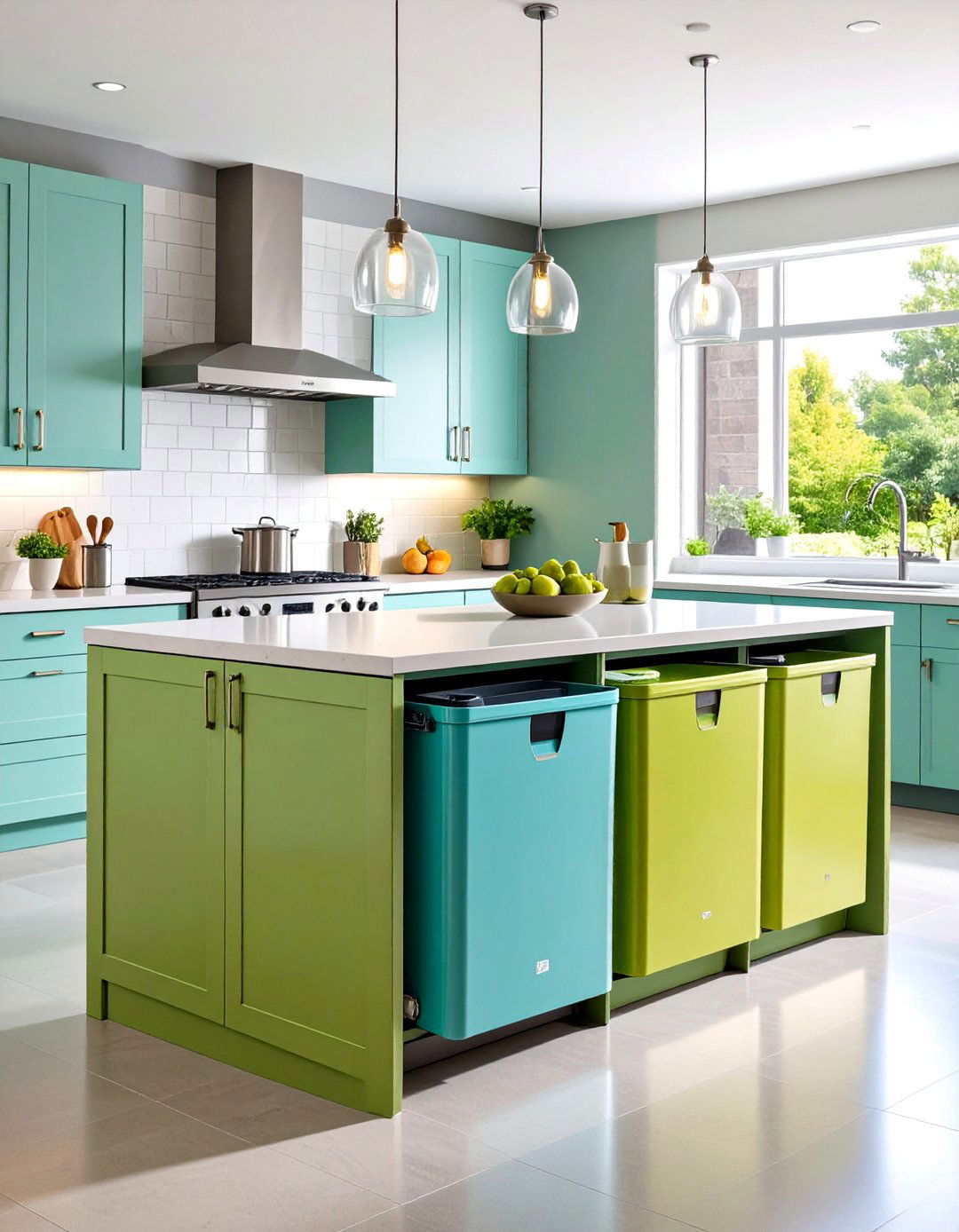 Integrated Trash And Recycling Center - 24 Kitchen Island Storage Ideas
