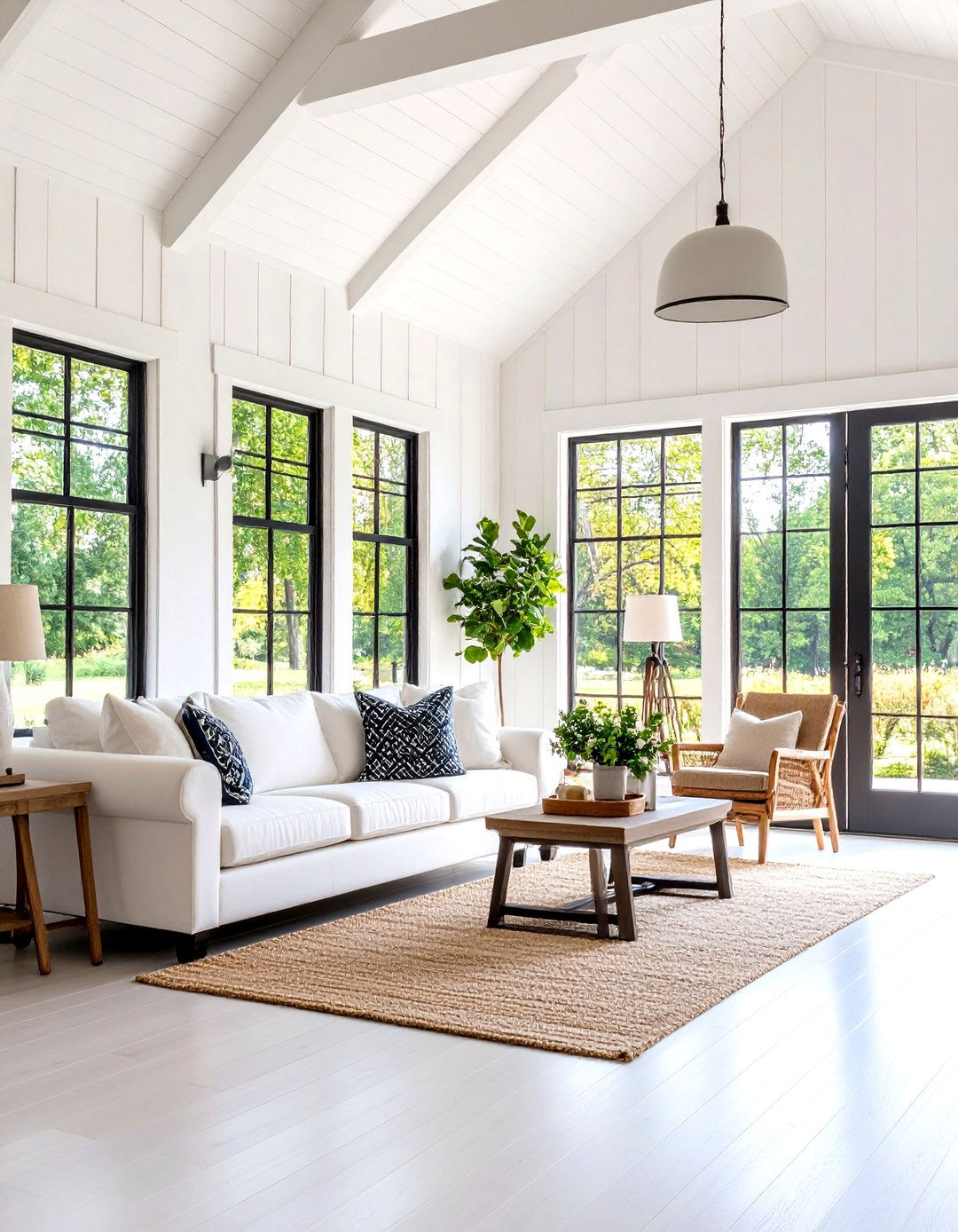 Interior Exterior Color Harmony - 24 White Farmhouse With Black Windows Ideas