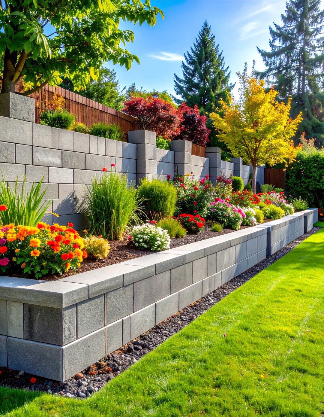 Interlocking Concrete Block Retaining Wall - 24 Inexpensive Retaining Wall Ideas