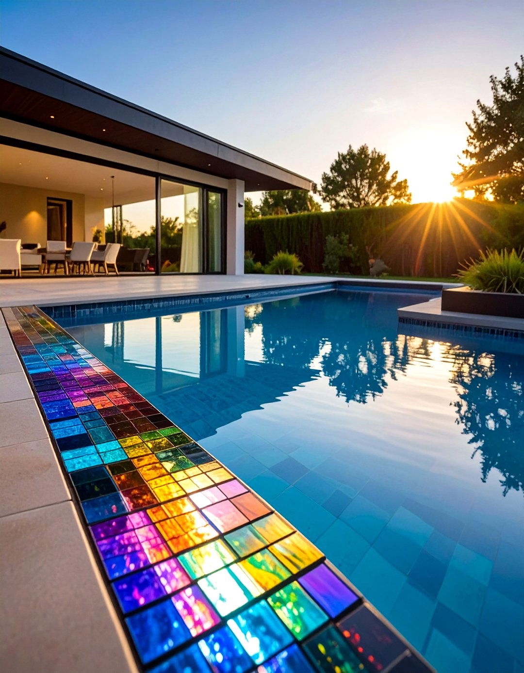 Iridescent Glass Pool Waterline Tiles with Reflective Properties - 24 Waterline Pool Tile Ideas