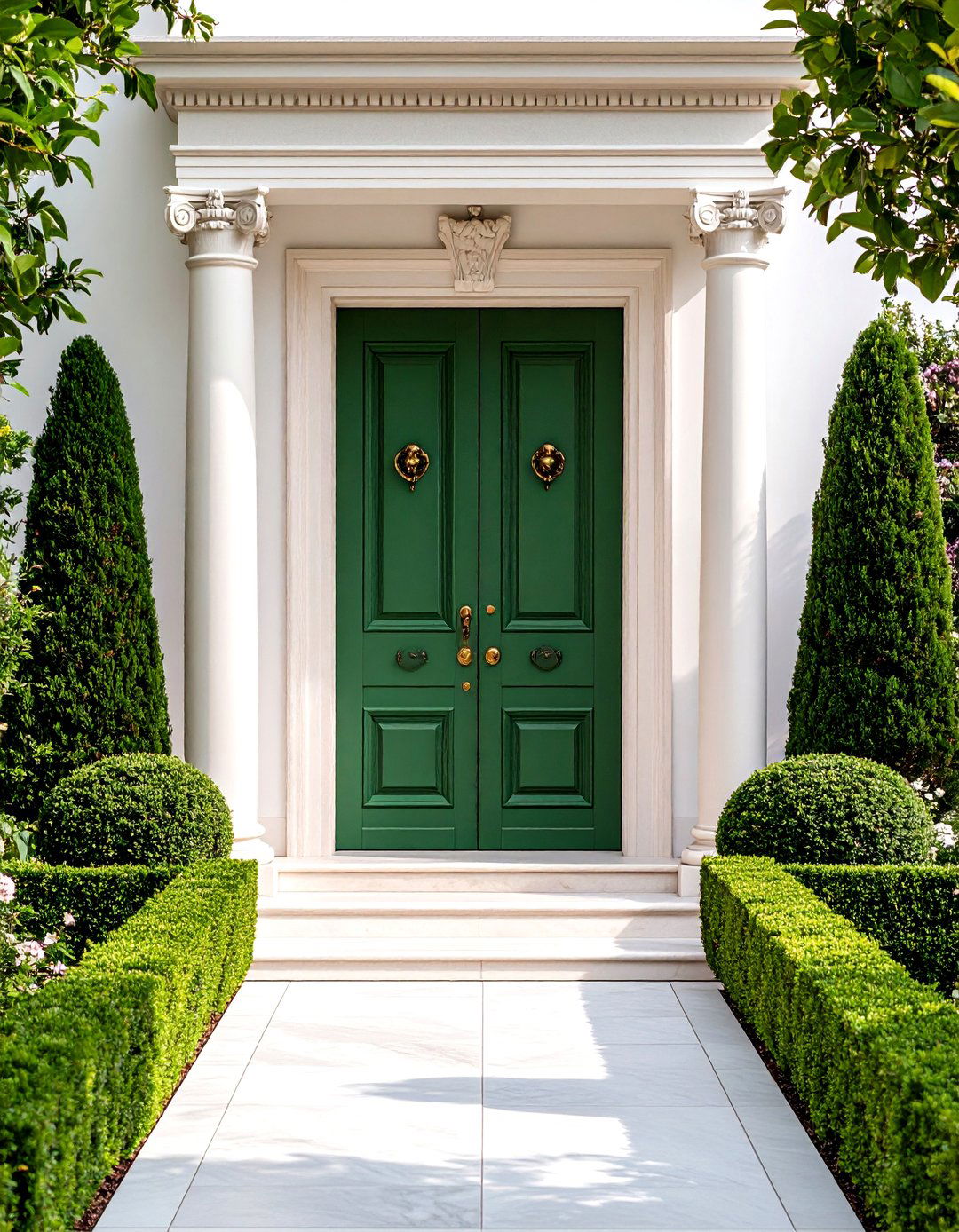 Italian Renaissance Sage Green with Bronze Medallions - 24 Dark Green Front Door Ideas