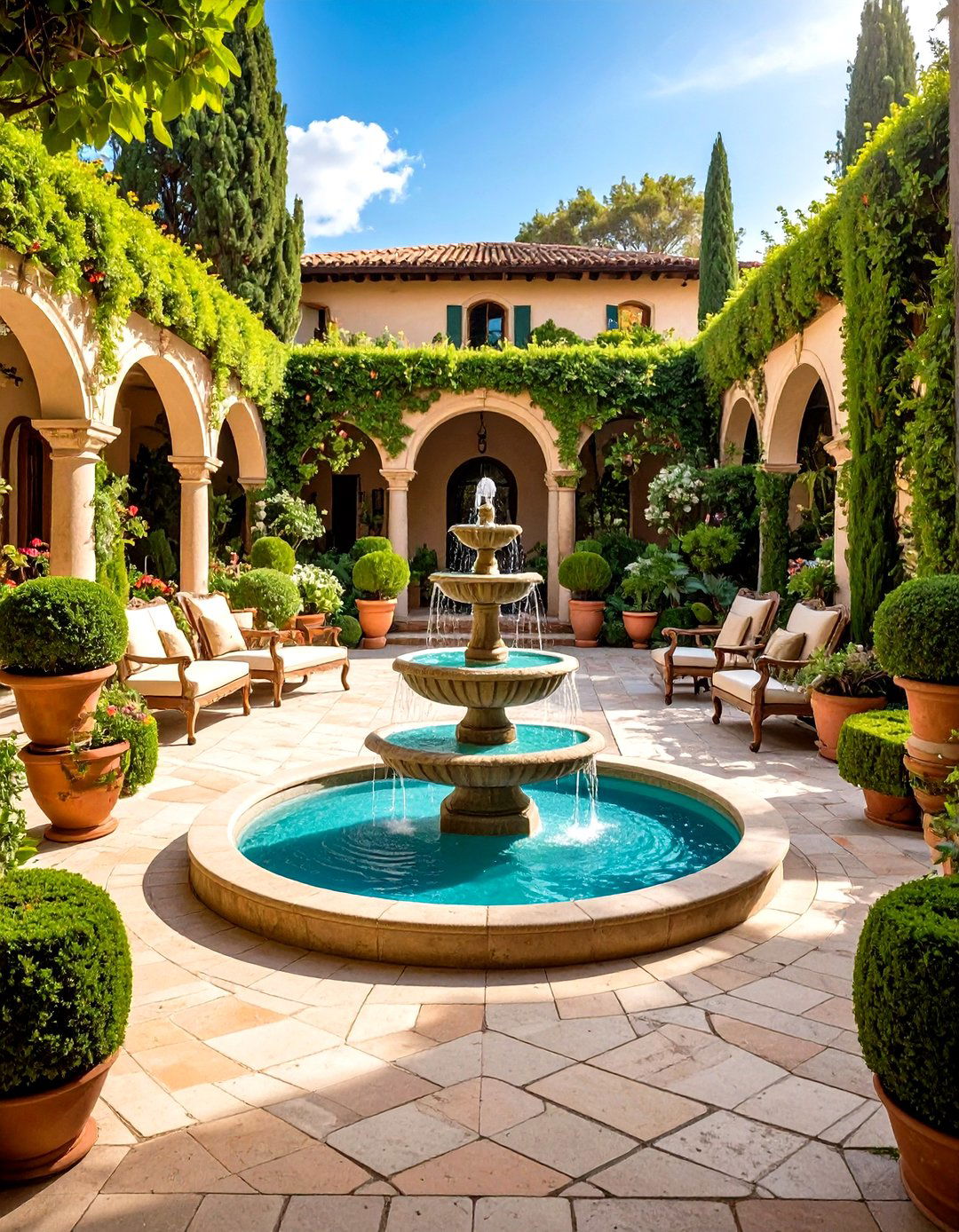 Italian Villa Formal Garden Patio - 24 Mediterranean Patio Ideas