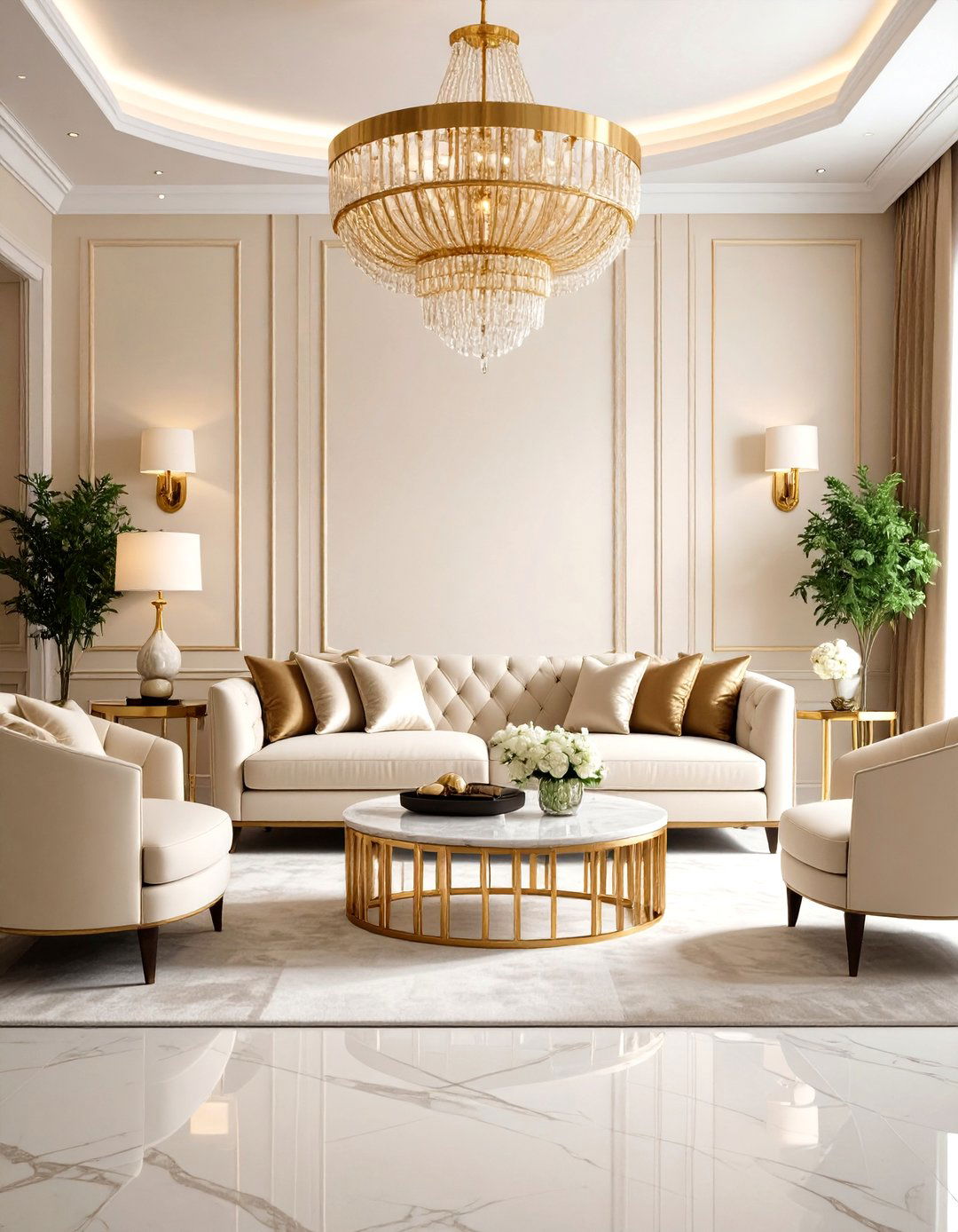 Ivory Classic Living Room - 24 Monochromatic Living Room Ideas