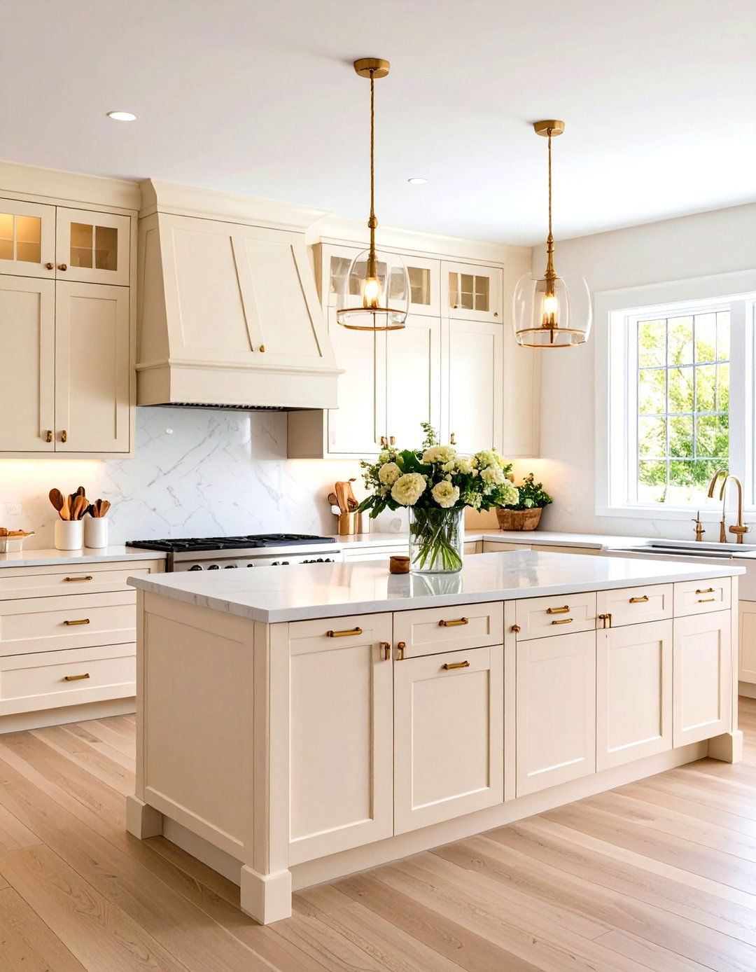 Ivory Kitchen Cabinets with Stainless Steel Hardware - 24 Off-white Kitchen Cabinets