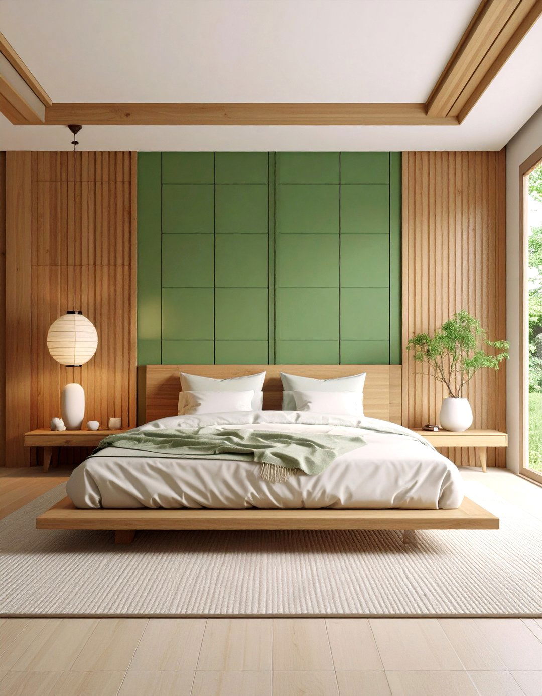 Jade Green Asian Inspired Zen Bedroom - 24 Green Panelling Bedroom Ideas