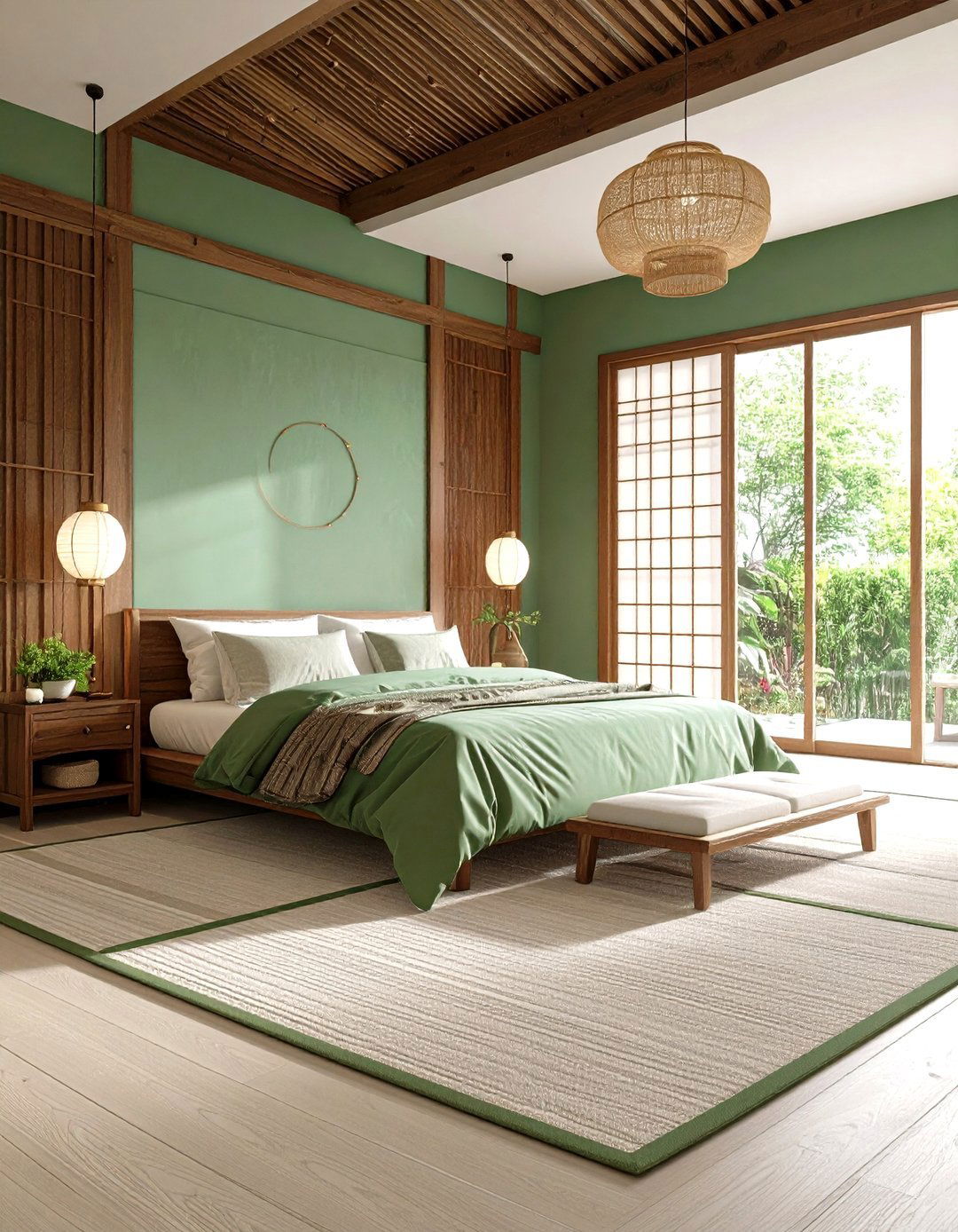 Jade Green Asian Inspired with Dark Woods - 24 blue and green bedroom ideas