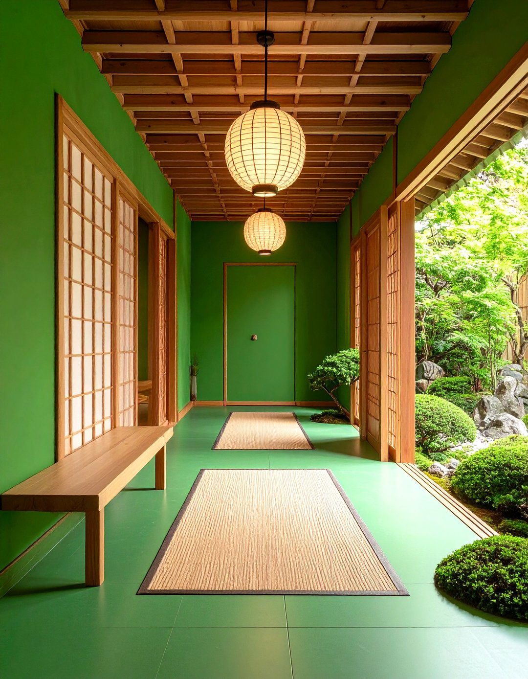 Jade Green Asian Zen Hallway - 24 Green Hallway Ideas