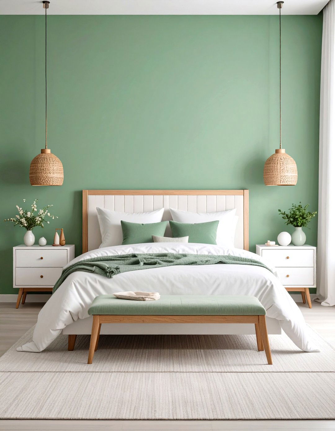Jade Green Bedroom with White Furniture Contrast - 24 Jade Green Bedroom Ideas