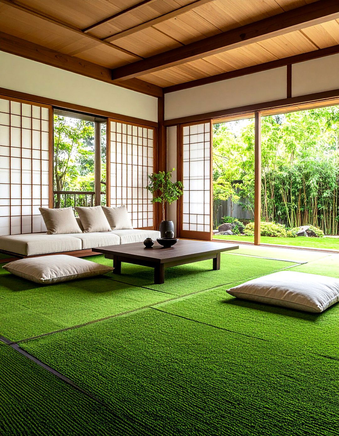 Jade Green Carpet Living Room with Asian Inspired Elements - 24 Green Carpet Living Room Ideas
