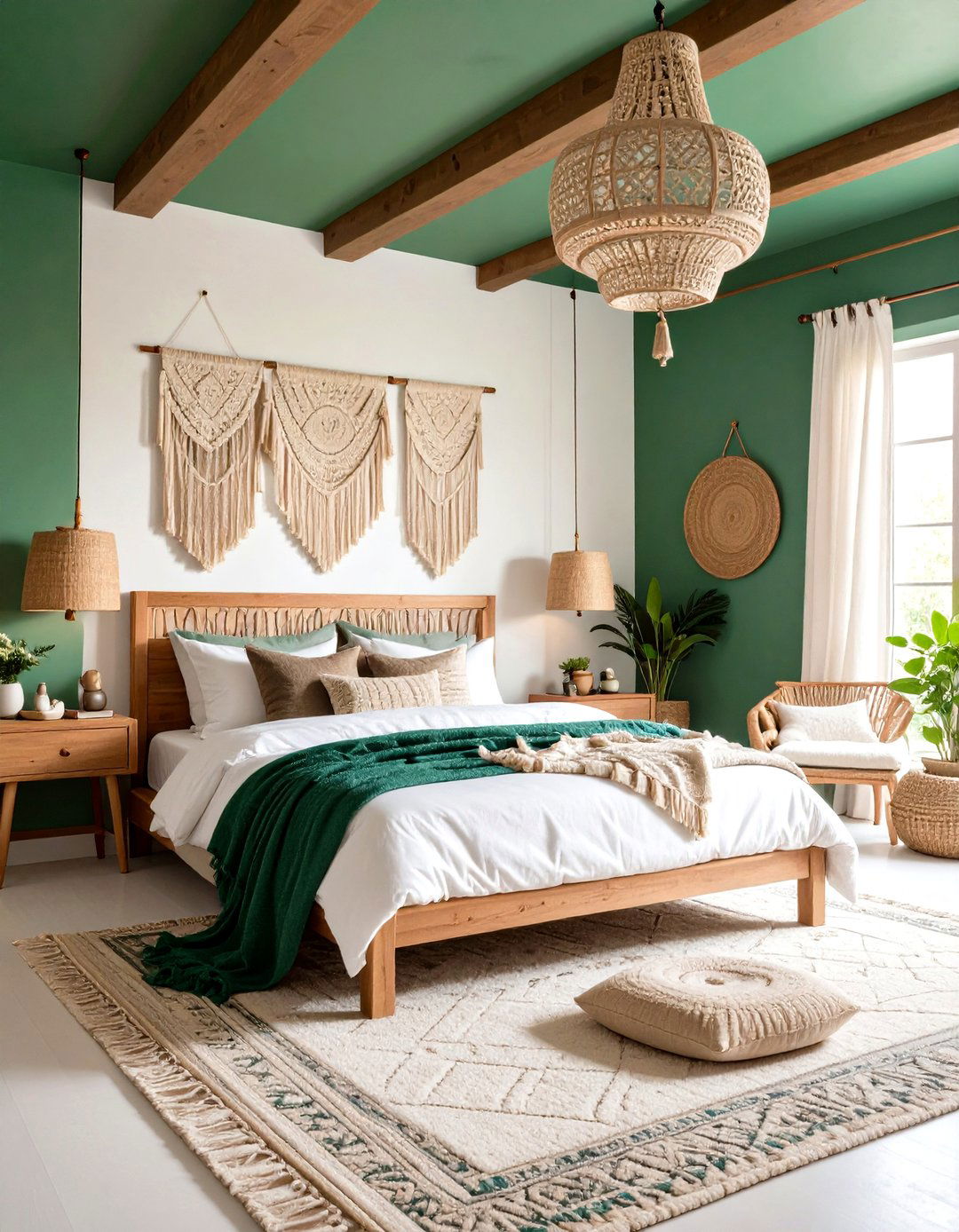 Jade Green Ceiling Treatment with Cozy Atmosphere - 24 Jade Green Bedroom Ideas