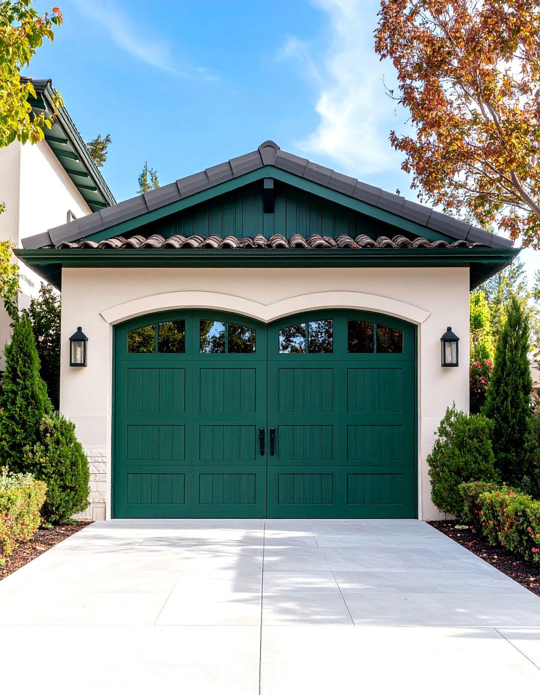 Jade Green Composite Door with Arched Window Details - 24 Green Garage Door Ideas