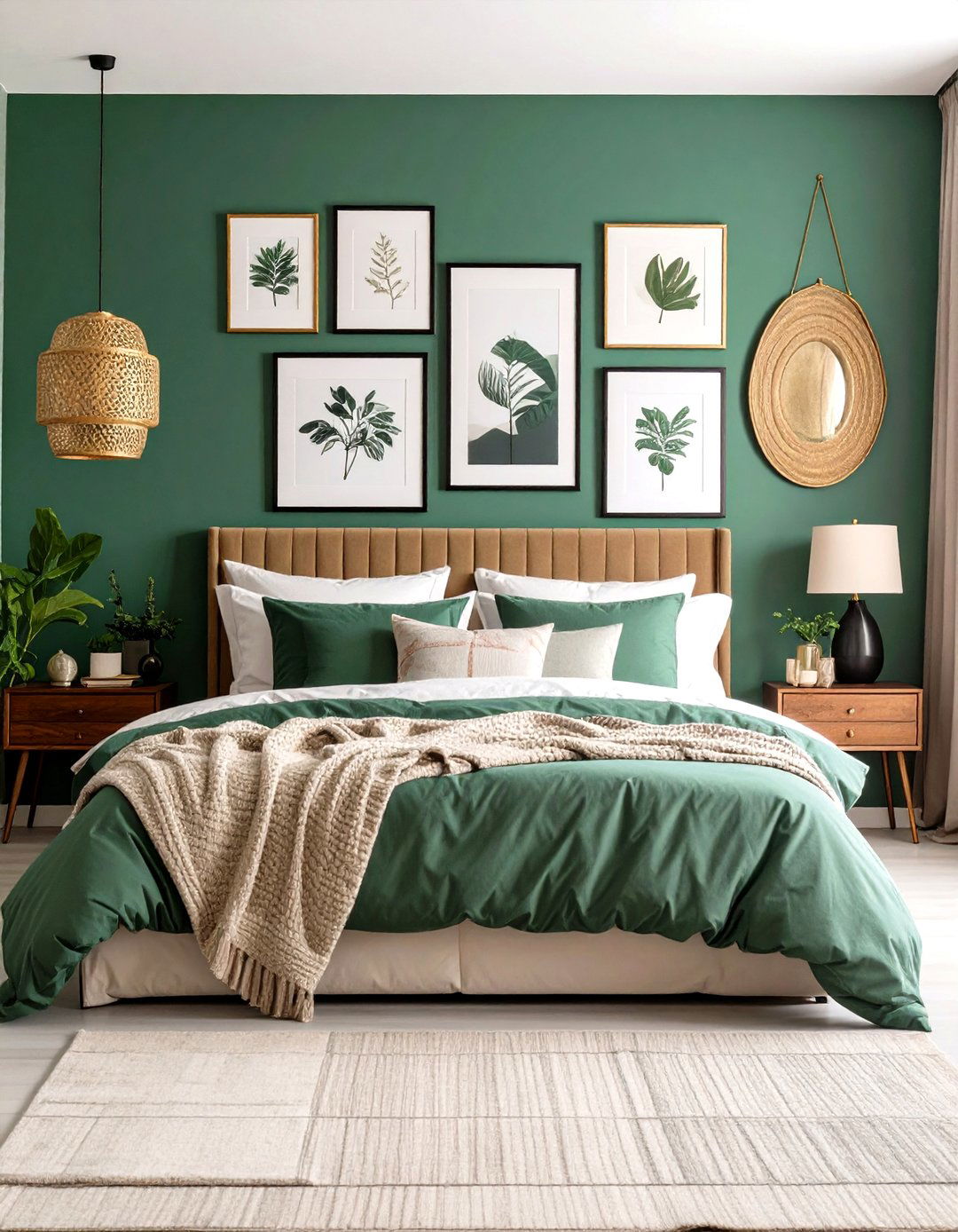 Jade Green Gallery Wall with Coordinated Artwork - 24 Jade Green Bedroom Ideas