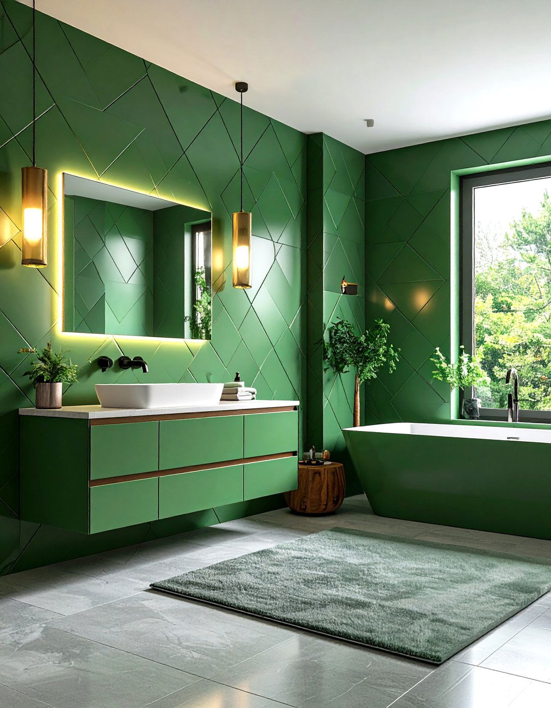 Jade Green Geometric Bathroom Wall Tiles - 24 Green Bathroom Tile Ideas