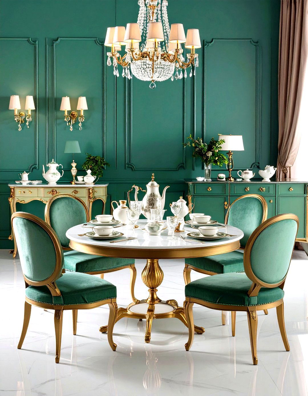 Jade Green Victorian Tea Service Area - 24 Victorian Dark Green Living Room Ideas