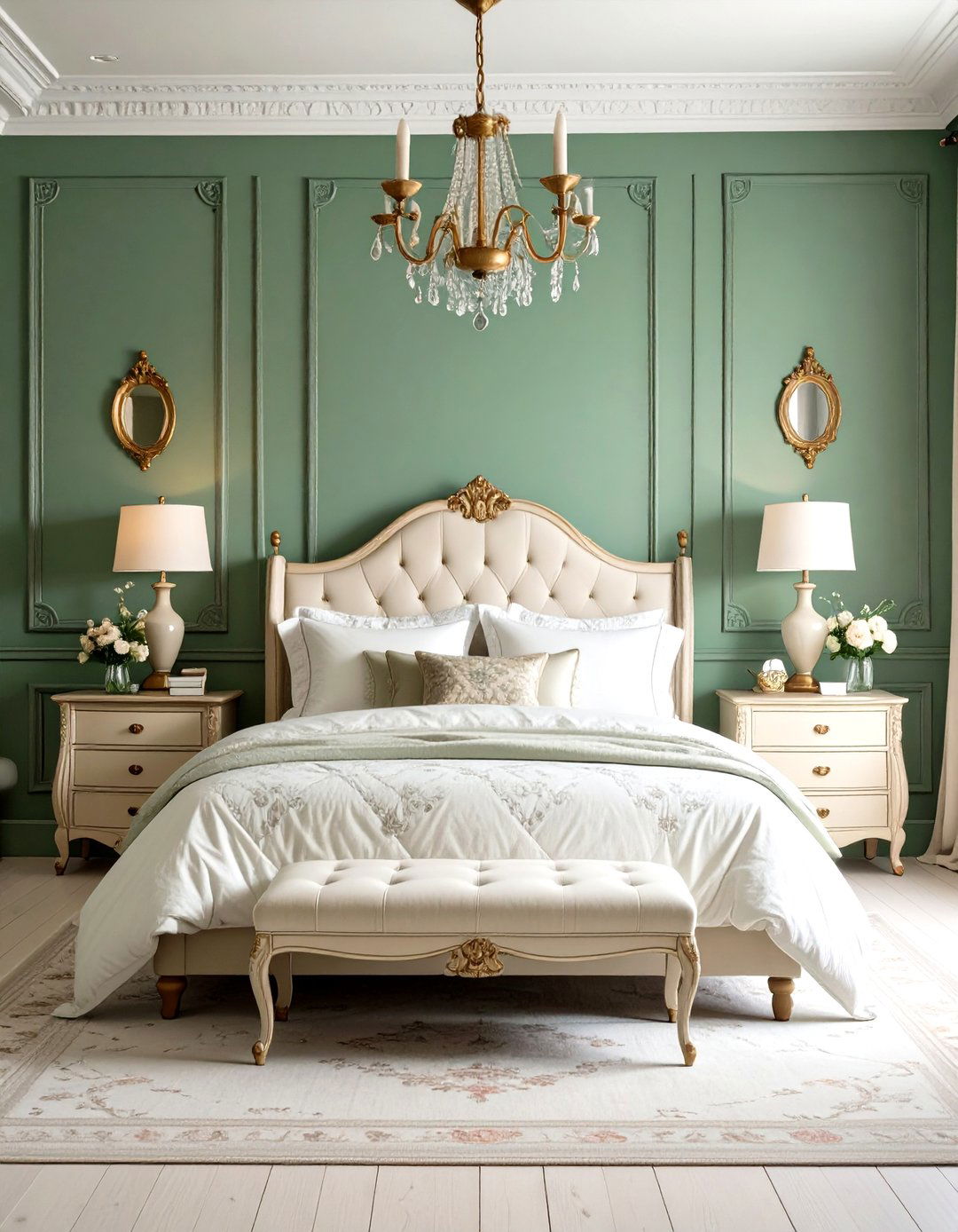 Jade Green and Cream Vintage Romance Design - 24 Jade Green Bedroom Ideas