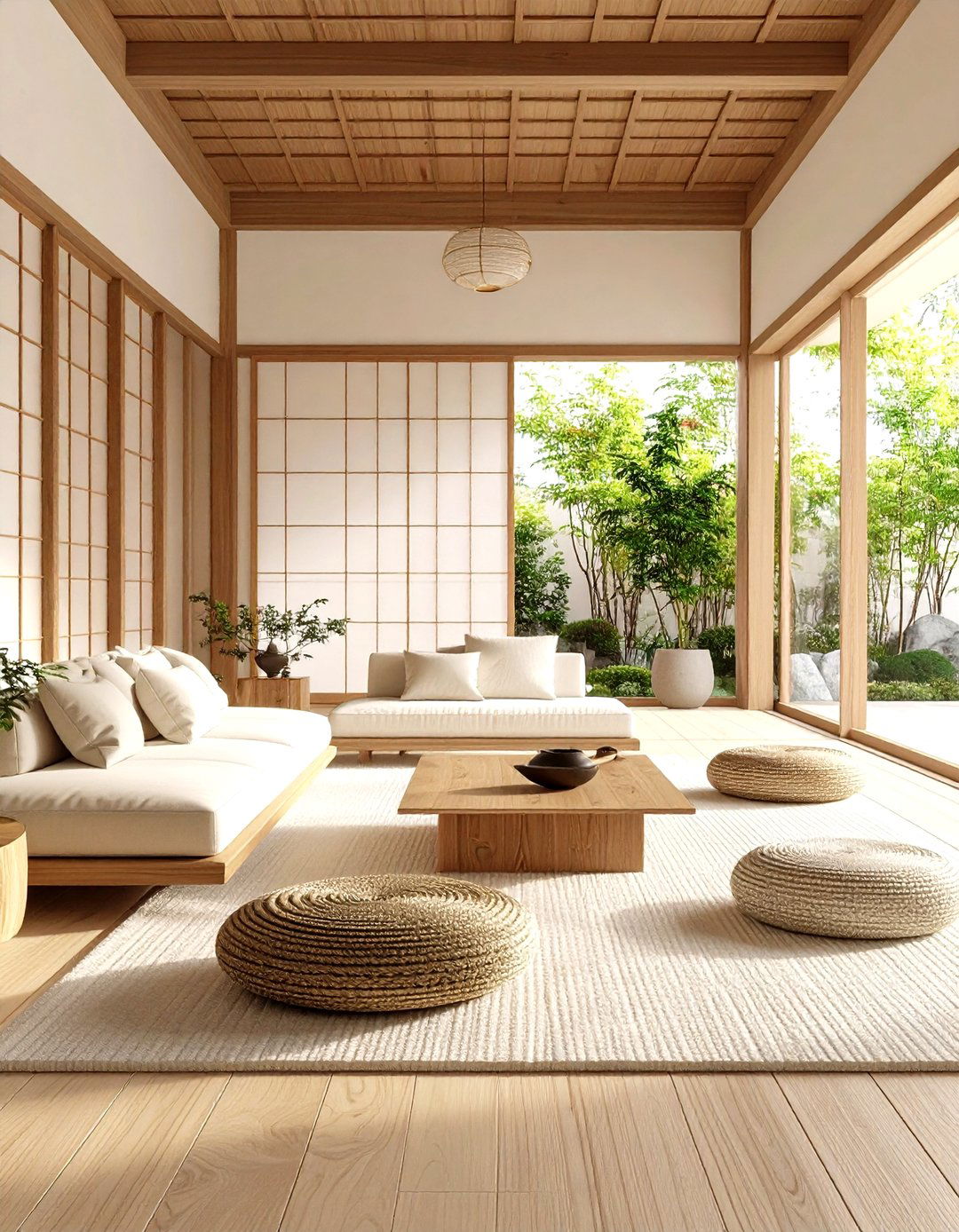 Japandi Cream Couch with Zen Elements - 24 Cream Couch Living Room Ideas