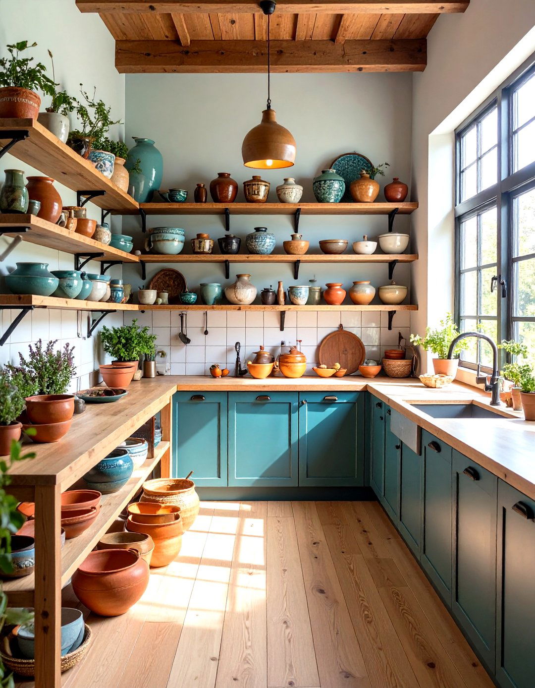 Japandi Kitchen with Ceramic Vessel Storage - 24 Japandi Kitchen Ideas