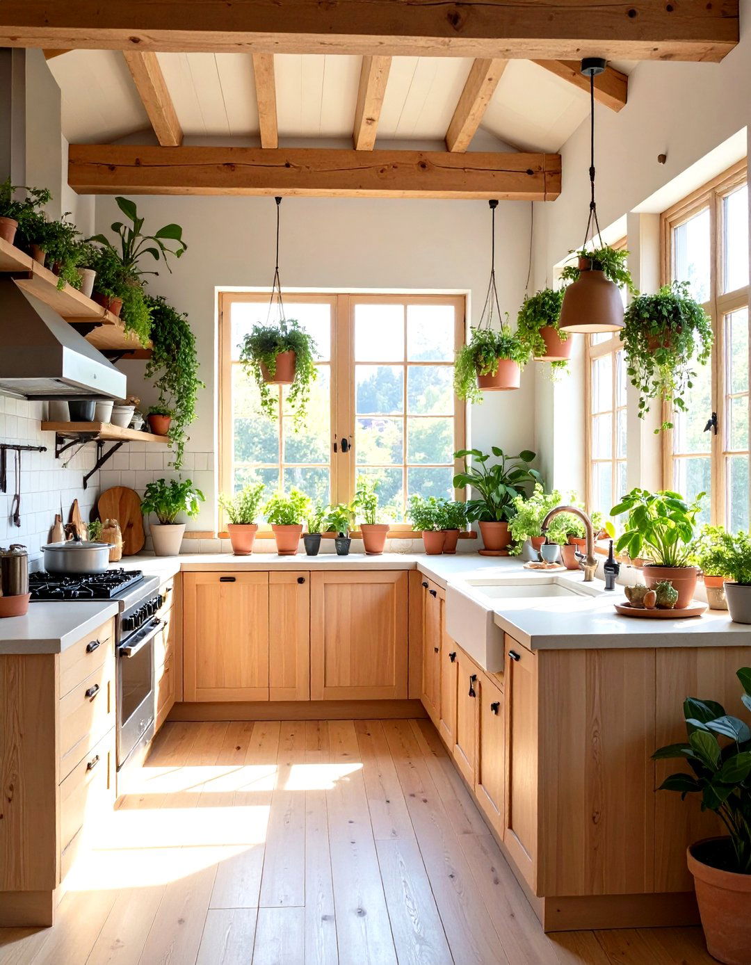 Japandi Kitchen with Indoor Plant Integration - 24 Japandi Kitchen Ideas