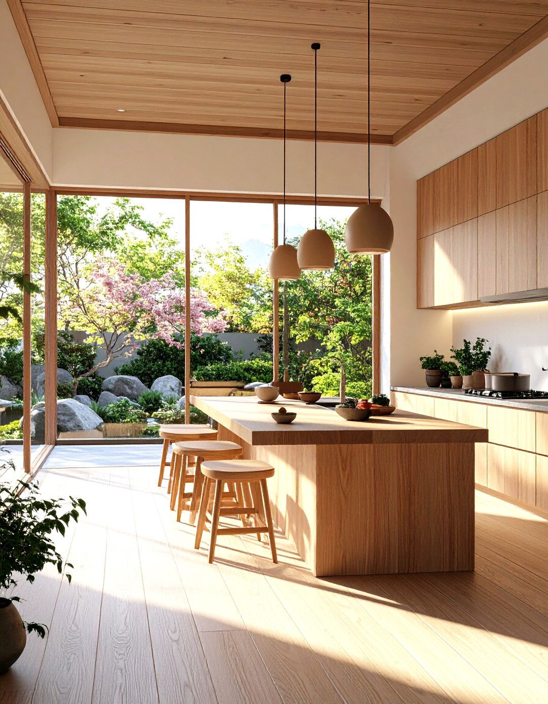 Japandi Kitchen with Zen Garden Views - 24 Japandi Kitchen Ideas