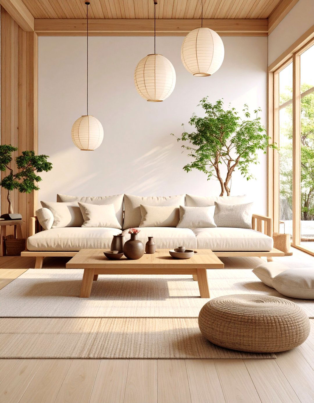 Japandi Taupe Living Room with Natural Materials - 24 Taupe Living Room Ideas