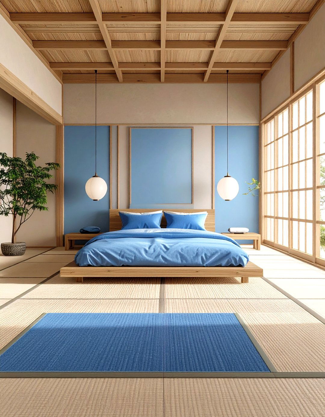 Japanese Blue Beige Minimalism - 24 blue and beige bedroom ideas