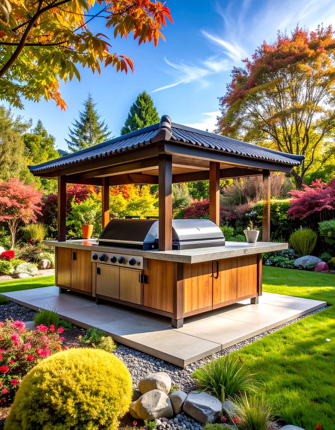 Japanese Inspired BBQ Island with Hibachi Integration - 24 Bbq Island Ideas