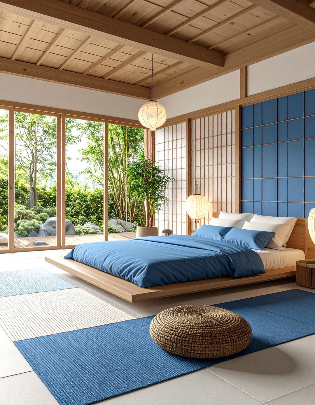 Japanese Inspired Blue Grey Zen Minimalism - 24 Blue and Grey Bedroom Ideas
