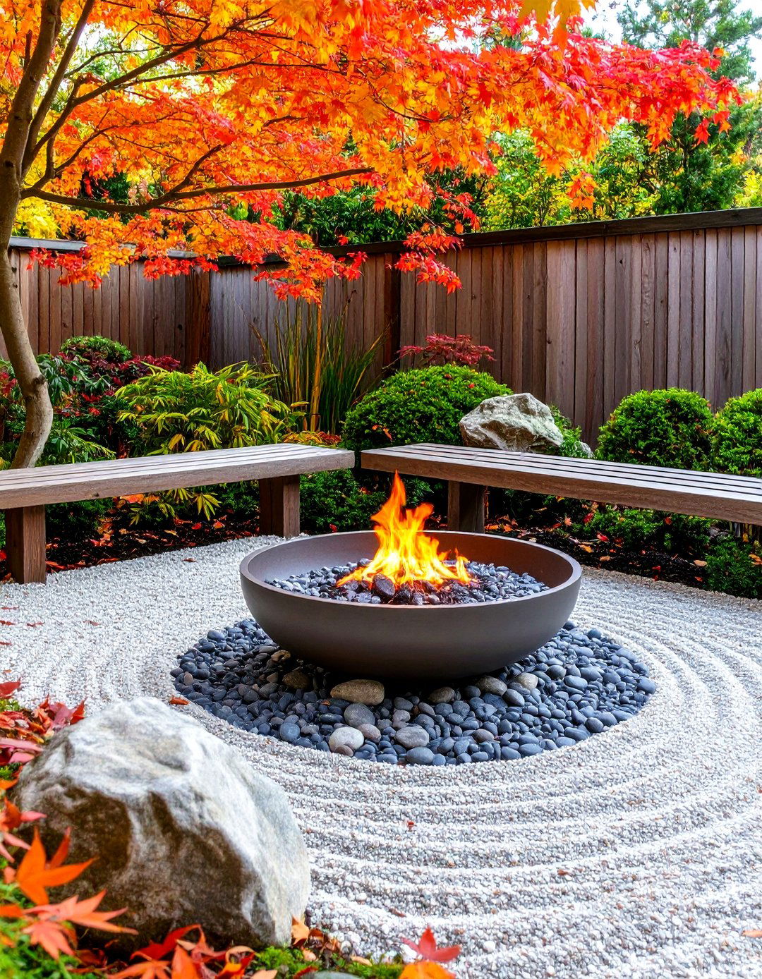 Japanese Inspired Zen Fire Garden - 24 Backyard Fire Pit Ideas Landscaping