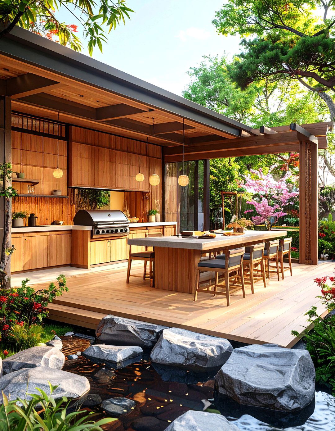 Japanese Inspired Zen Garden Kitchen - 24 Luxury Outdoor Kitchen Ideas