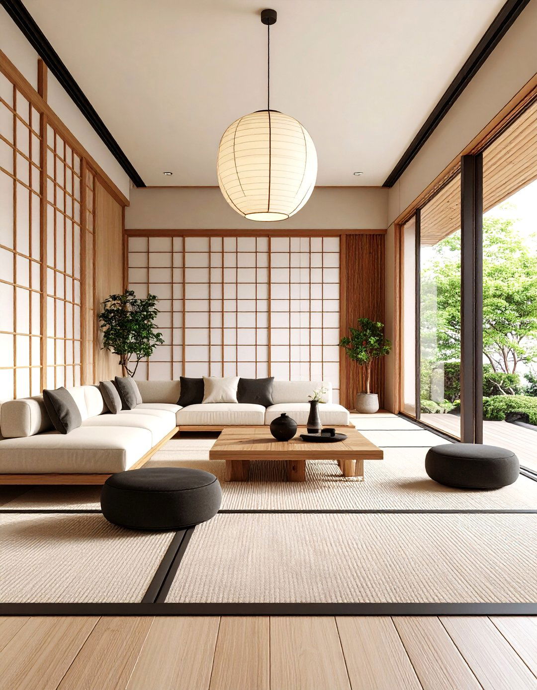 Japanese Minimalist Living Room - 24 Cream and Black Living Room Ideas