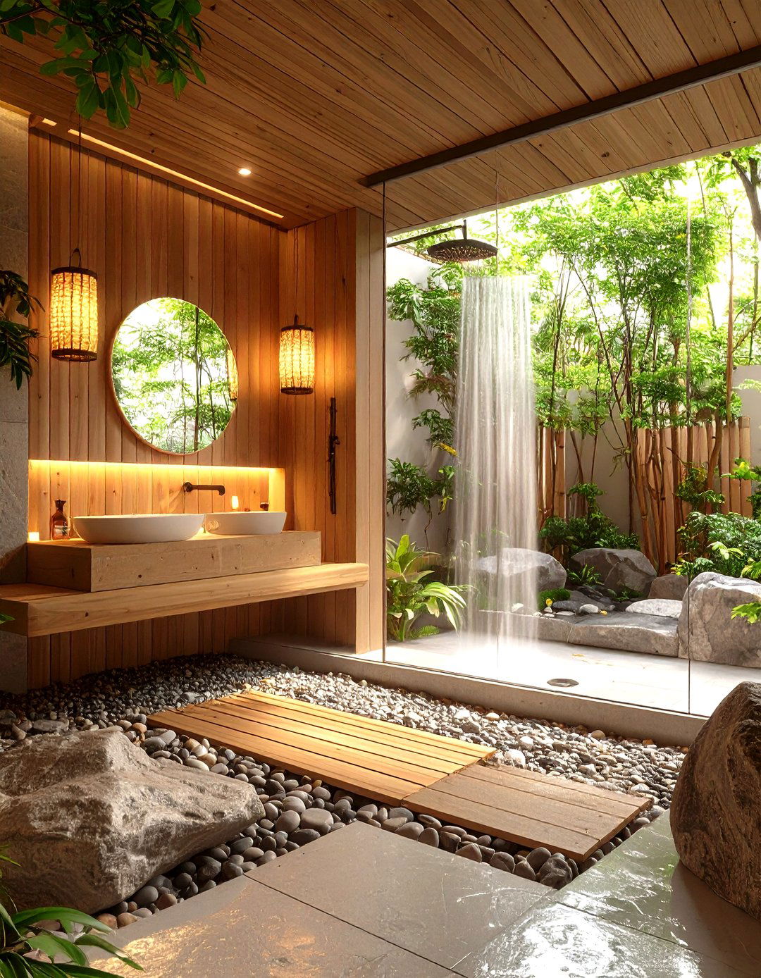 Japanese Onsen Walk in Shower with Cedar Bench - 24 Walk in Shower Ideas With Bench