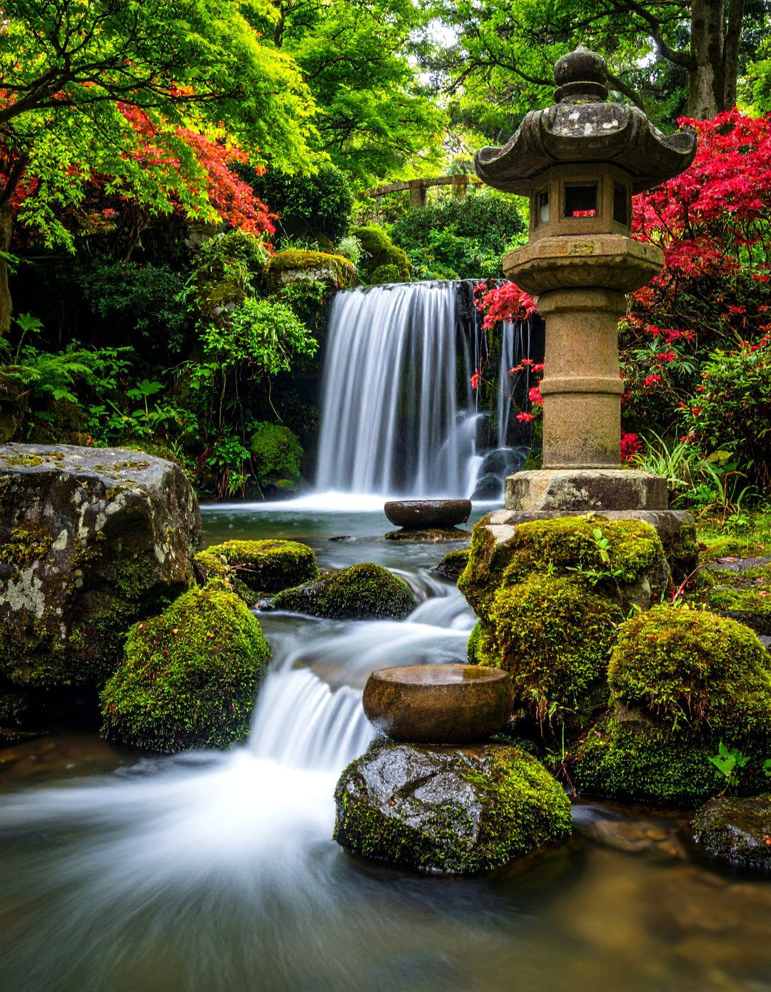 Japanese Stone Basin Waterfall - 24 Backyard Waterfall Ideas