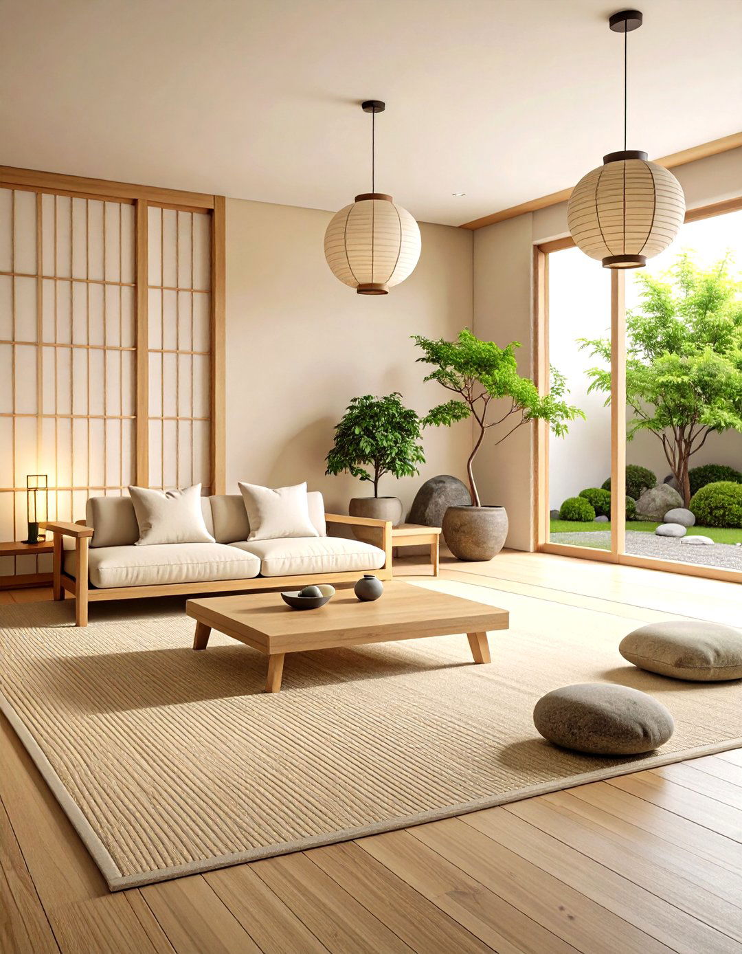 Japanese Zen Beige Living Room - 24 Beige Couch Living Room Ideas