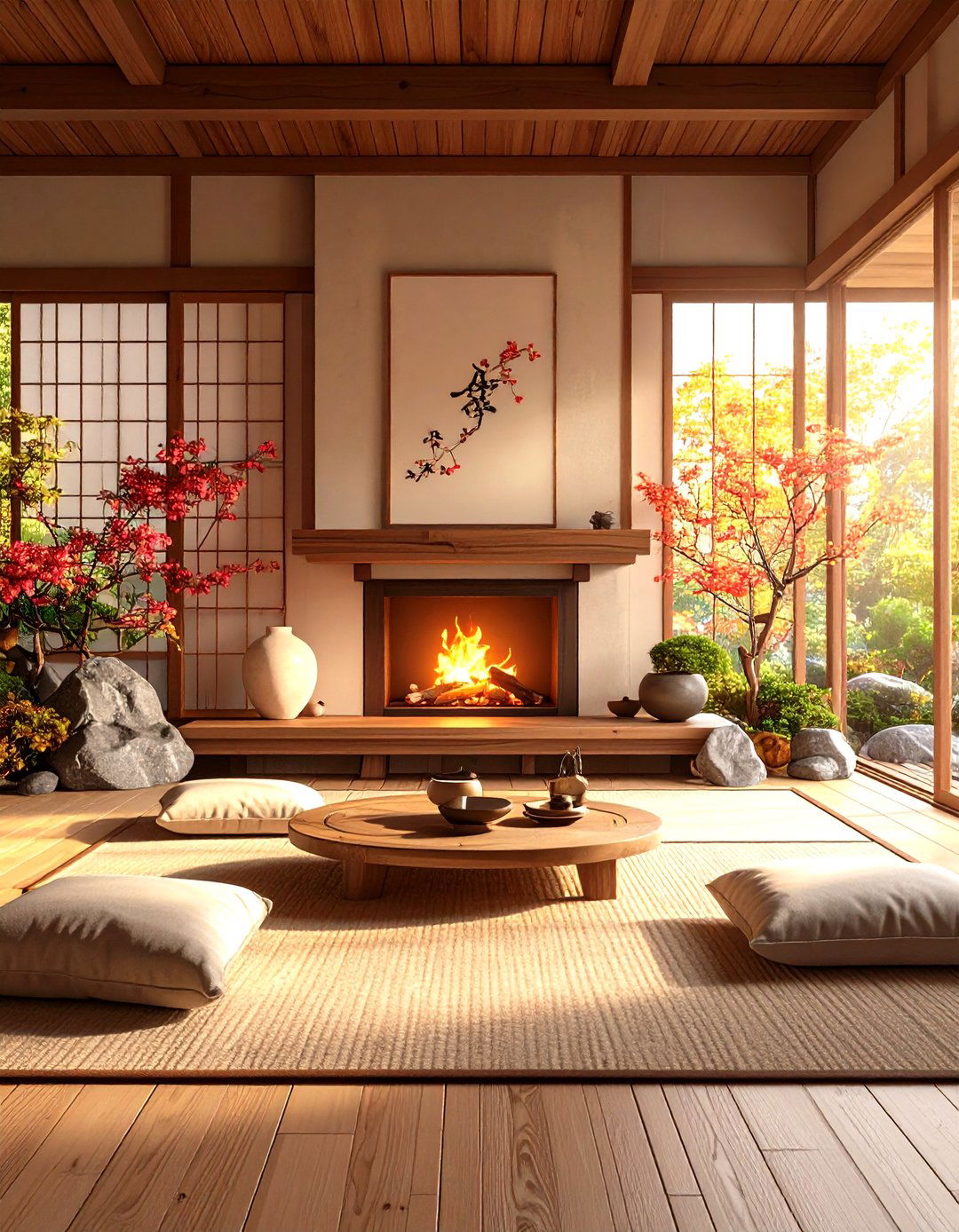 Japanese Zen Fireplace with Minimalist Balance - 24 Fireplace Decor Ideas