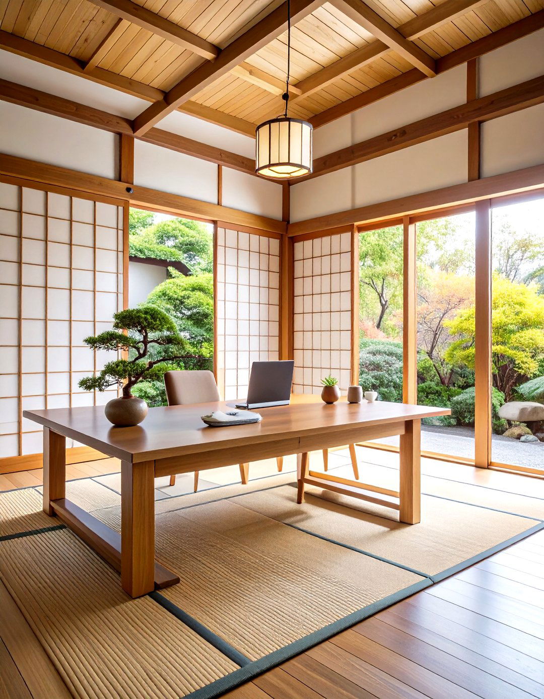Japanese Zen Home Office with Natural Materials - 24 Small Home Office Ideas